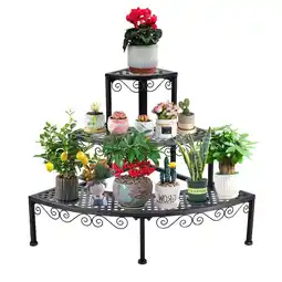 Walmart Gymax 3 Tier Corner Metal Flower Pot Pots Rack Plant Shelf Display Stair Step Ladder offer