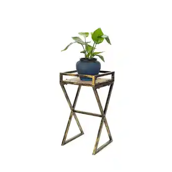 Walmart ORE International 27 Tall Gray Stone Slab Black and Gold Metal Plant Stand offer