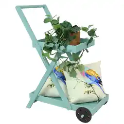 Walmart Sunnydaze 34 H 2-Tier Blue Fir Wood Wheeled Plant Stand Cart offer