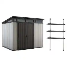 Walmart Keter Artisan 9x7' Outdoor Garden Storage Shed with 40 Inch Steel Shelf Kit offer