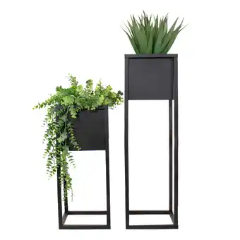 Walmart Sunnydaze Modern Simplicity Assorted Square Black Metal Outdoor Planter 2-Count offer