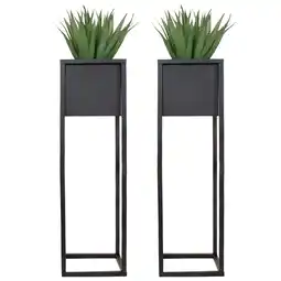 Walmart Sunnydaze Modern Simplicity 8.25 x 8.25 x 27 Square Black Metal Outdoor Planter 2-Count offer