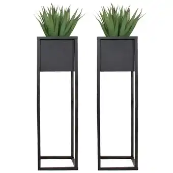 Walmart Sunnydaze Modern Simplicity 8.25 x 8.25 x 27 Square Black Metal Outdoor Planter 2-Count offer