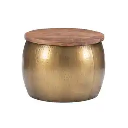 Walmart Pemberly Row Modern Large Wood and Metal Drum Table with Storage in Brass offer