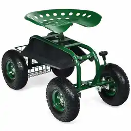 Walmart Gymax Rolling Garden Cart Scooter w/ Adjustable Seat Storage Basket Tray Green offer