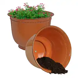 Walmart Sunnydaze Michael 14.5 x 14.5 x 11.25 Round Chestnut Metal Outdoor Planter 2-Count offer