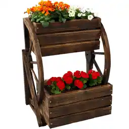 Walmart Sunnydaze 19 x 14.75 x 23.5 2-Tier Charred Fir Wooden Wagon Wheel Plant Stand offer