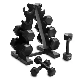 Walmart Cap Barbell 100 lb Cast Iron Hex Dumbbell Weight Set with Rack, Black offer