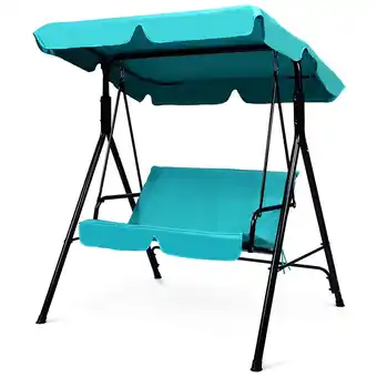 Walmart Costway Loveseat Patio Canopy Swing Glider Hammock Cushioned Blue offer