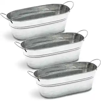 Walmart Galvanized Metal Oval Planter with Handles for Decor (11.8 x 5.5 x 4 in, 3 Pack) offer