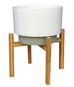 Walmart Better Homes & Gardens 11in Kennewick Ceramic Planter With Stand, Ivory offer