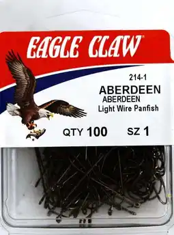 Walmart Eagle Claw 214H-1 Aberdeen Light Wire Non-Offset Hook, Bronze, Size 1, 100 Pack offer