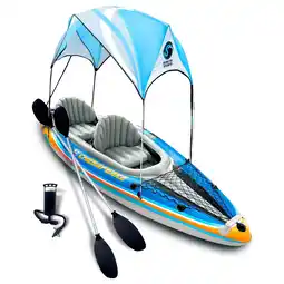 Walmart Sunlite Sports Tandem Inflatable Kayak with Canopy and Pump for Lakes & Rivers offer