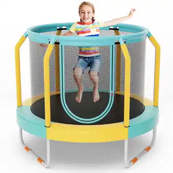 Walmart Costway Mini Trampoline with Enclosure for Kids, Blue/Yellow, 48.00 x 48.00 x 39.50 offer