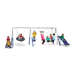 Walmart Open Box XDP Recreation Fun All Mighty Metal A-Frame Kids Swing Set, Silver/Blue offer