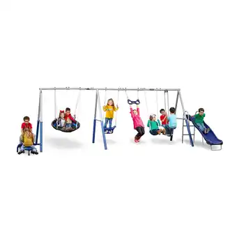 Walmart Open Box XDP Recreation Fun All Mighty Metal A-Frame Kids Swing Set, Silver/Blue offer