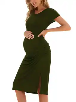 Walmart Smallshow Women's Short Sleeve Split Maternity Dress Side Ruched Pregnancy Clothes offer