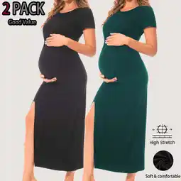 Walmart Bearsland Women's Short Sleeve Maternity Dress Ruched Split Pregnancy Maxi Dresses 2-Pack offer