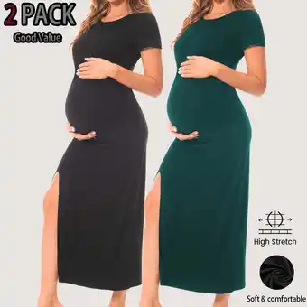 Walmart Bearsland Women's Short Sleeve Maternity Dress Ruched Split Pregnancy Maxi Dresses 2-Pack offer