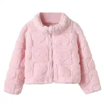 Walmart Zip Up Fuzzy Fleece Jacket Warm Coat Outerwear Love long-sleeved jacket Pink offer