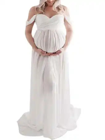 Walmart Jchiup Maternity V Neck Off The Shoulder Open Split Gown Maxi Photography Dress offer