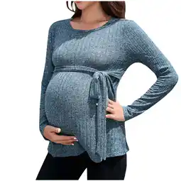 Walmart SHTXOZHI Womens Maternity Sweaters Casual Long Sleeve Ribbed Knit Round Neck Pregnancy Clothes offer