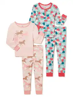 Walmart Cozy Jams Baby and Toddler Girls Long Sleeve Tee and Pants Snug Fit Pajama Set, Sizes 12M-5T offer