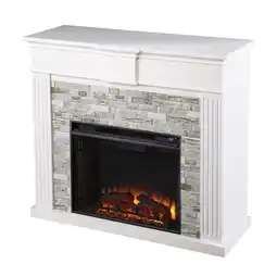 Walmart SEI Furniture Bondale Faux Stone/Engineered Wood Electric Fireplace in White offer