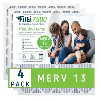 Walmart Filti 7500 Pleated Home HVAC Furnace 16x20x1 MERV 13 Air Filter (4 Pack) offer