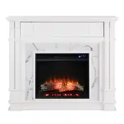 Walmart SEI Furniture Highgate Touch Screen Wood Electric Media Fireplace in White offer