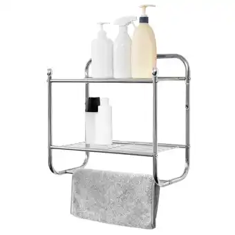 Walmart 2 Tier Silver Chrome Wall Mounted Bathroom Shelf Organizer, Metal Towel Hanging Rack, 18 x 9 x 17 in offer