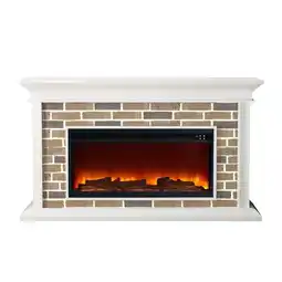 Walmart LIVILAND 60 Freestanding Electric Fireplace with Faux Brick Mantle - White offer