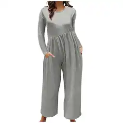 Walmart SHTXOZHI Womens Fall Maternity Romper Long Sleeve Wide Leg Pants Pregnancy Jumpsuit with Pockets offer