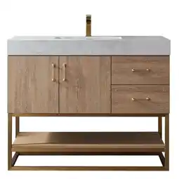 Walmart Vinnova Alistair 42 White Grain Stone Top Vanity in Oak w/o Mirror offer