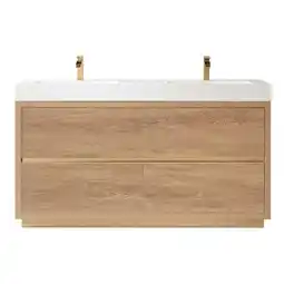 Walmart Huesca 60 Double Sink Bathroom Vanity Natural Oak Wood White Top No Mirror offer