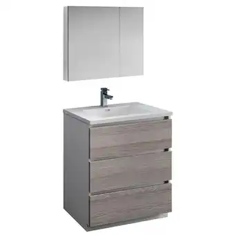 Walmart Fresca Lazzaro 30 Wood Bathroom Vanity with Medicine Cabinet in Glossy Ash Gray offer