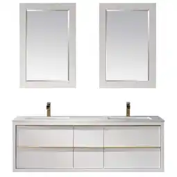 Walmart Morgan 60 Carrara White Stone Countertop Double Vanity w/Mirror White offer