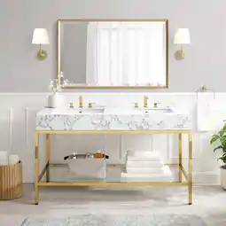 Walmart Modway Kingsley 60 Gold Stainless Steel Bathroom Vanity in Gold White offer