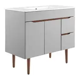 Walmart Modway Harvest Wood Bathroom Vanity with Two Spacious Drawers in Gray/White offer