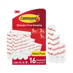 Walmart Command Refill Strips, White, 8 Small, 4 Medium & 4 Large Value Pack offer