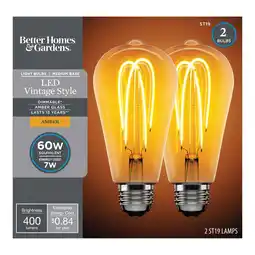 Walmart Better Homes & Gardens ST19 Vintage LED Light Bulb, 60 Watts Equivalent, Dimmable, E26, Amber - 4 Pk offer