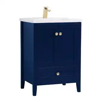 Walmart Elegant Decor Aqua 24 Steel and Solid Wood Bathroom Vanity in Blue offer