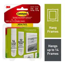 Walmart Command Medium and Large Picture Hangers, White, 12 Medium Pairs and 16 Large Pairs offer