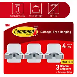 Walmart Command Broom and Mop Grippers Wall Hook, White, Damage Free Organizing, 3 Hangers offer