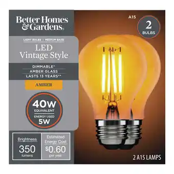 Walmart Better Homes & Gardens LED Vintage Light Bulb, A15 40W Amber Classic Filament, E26, Dim - 4 Pk offer