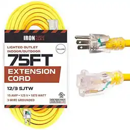 Walmart Iron Forge Cable 12 Gauge 75' Yellow 1 Outlet Outdoor Extension Cord offer