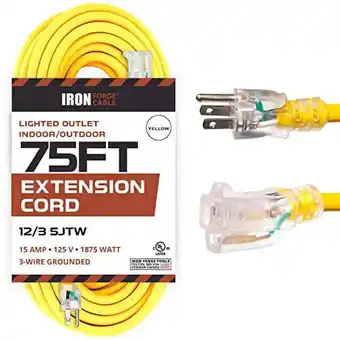 Walmart Iron Forge Cable 12 Gauge 75' Yellow 1 Outlet Outdoor Extension Cord offer