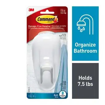 Walmart Command Bath Hook, White, Large, 1 Wall Hook, 2 Water Resistant Strips, Hang Robes or Loofahs offer