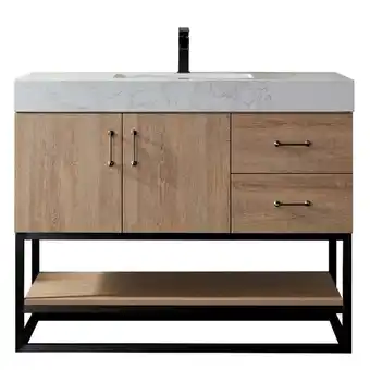 Walmart Vinnova Alistair 42 White Stone Top Oak Single Vanity Black Frame w/o Mirror offer