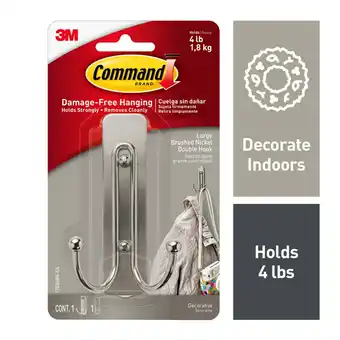 Walmart Command Large Double Wall Hooks, Brushed Nickel, Damage Free Decorating, 1 Hook offer